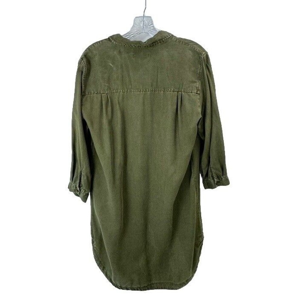 Zara Woman Denim Button Front Shirt Dress Large Army Green 3/4 Sleeves Lyocell - Picture 3 of 11